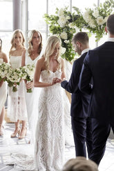 Gorgeous Strapless Sweetheart Mermaid Sweep Train Lace Wedding Dress